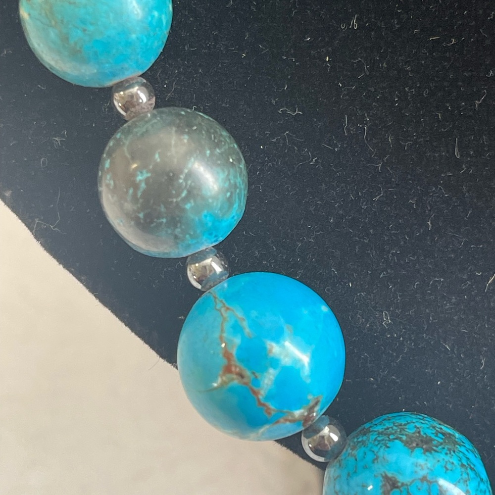 Vintage Persian Turquoise Graduated Bead Strand 22” Necklace Pendant Marked 96g - Picture 5 of 16